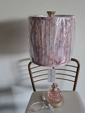 New!Viral Pink Glass Table Lamp with Floral Pleated Shade